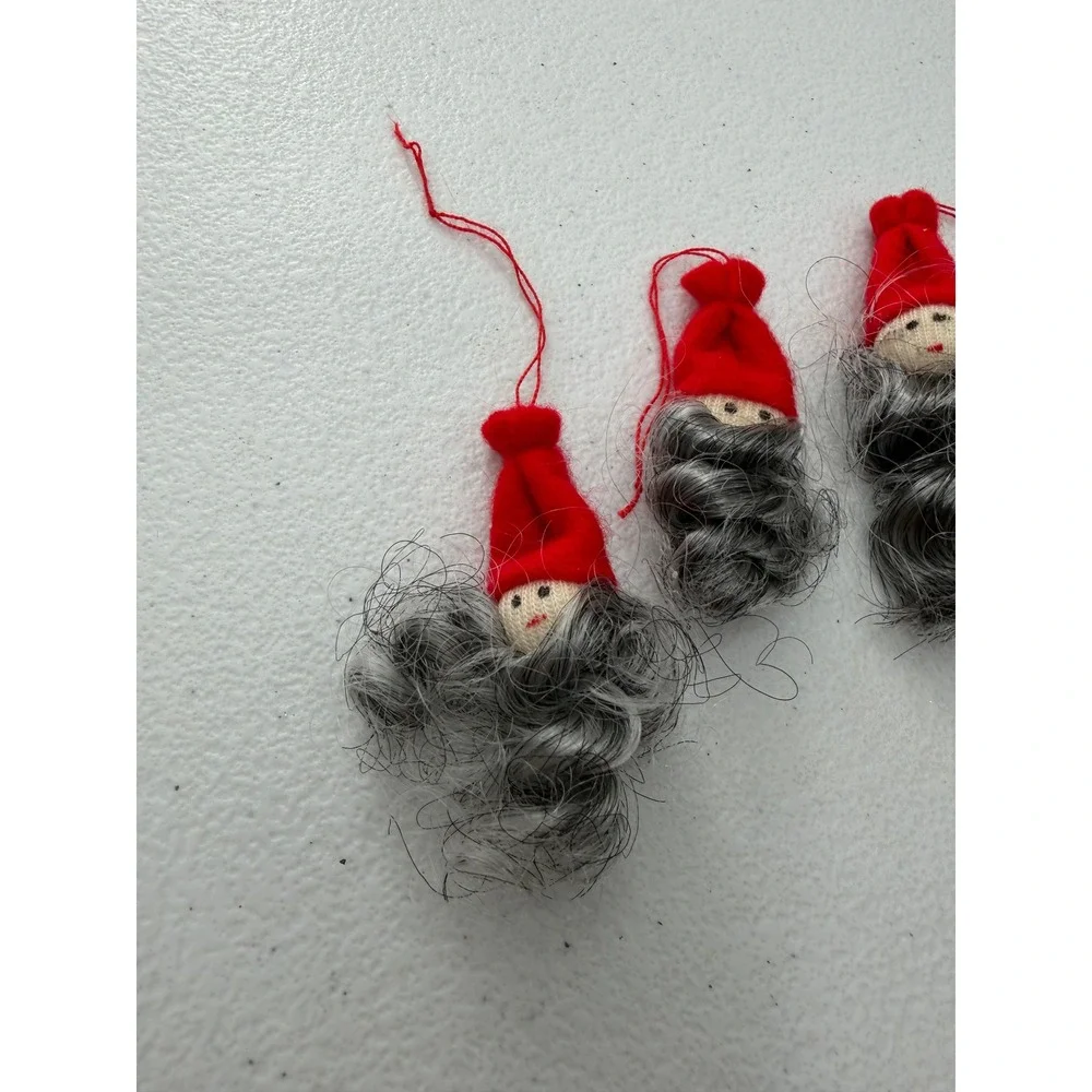 Vintage Handmade Felt Gnome Ornaments Set of 5 Red Hat Grey Beard Tomte Nisse 2
